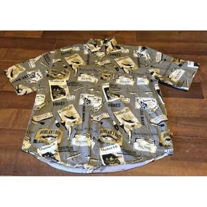 Outdoor Life Men's L Shirt Bass Fishing Short Sleeve Button Up Fish Lures